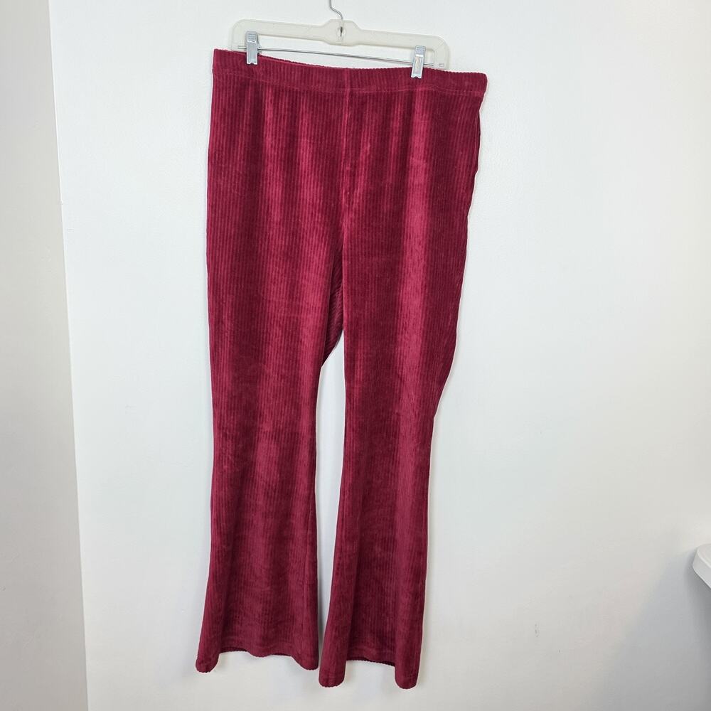 Lularoe Red Soft Ribbed High Waisted Party Going Out Flare Pull On Pants Size XL